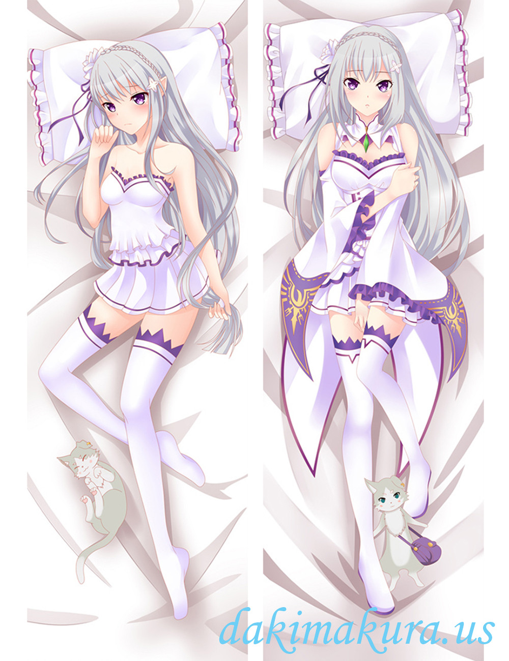 Emilia - Re Zero Anime Dakimakura Japanese Love Body Pillow Cover